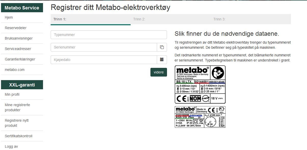 METABO XXL garanti